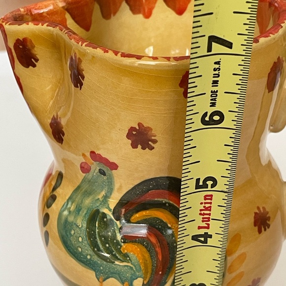 ITALIAN Artisan Hand Painted Glazed Clay Small Serving Pitcher Rooster Motif - Picture 9 of 10